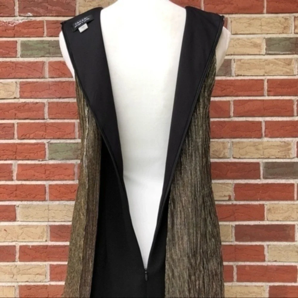 Tahari ASL Asymmetrical Black Gold Metallic Overlay Sleeveless Dress 👗 - Picture 8 of 11